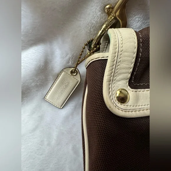 Coach Legacy Stripe Parchment/Brown Slim Flap Ali Turnlock Shoulder Bag $378 - Picture 9 of 16